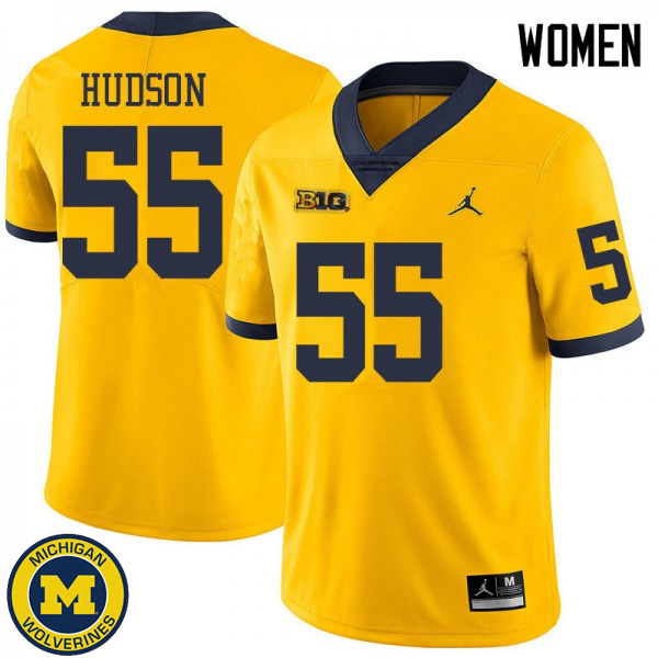 Women Michigan Wolverines #55 James Hudson Yellow Jordan Brand NCAA Football Jersey